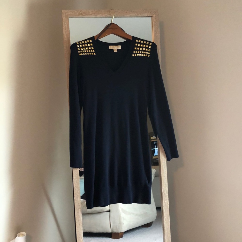 Michael Kors Navy sweater dress with gold accents!